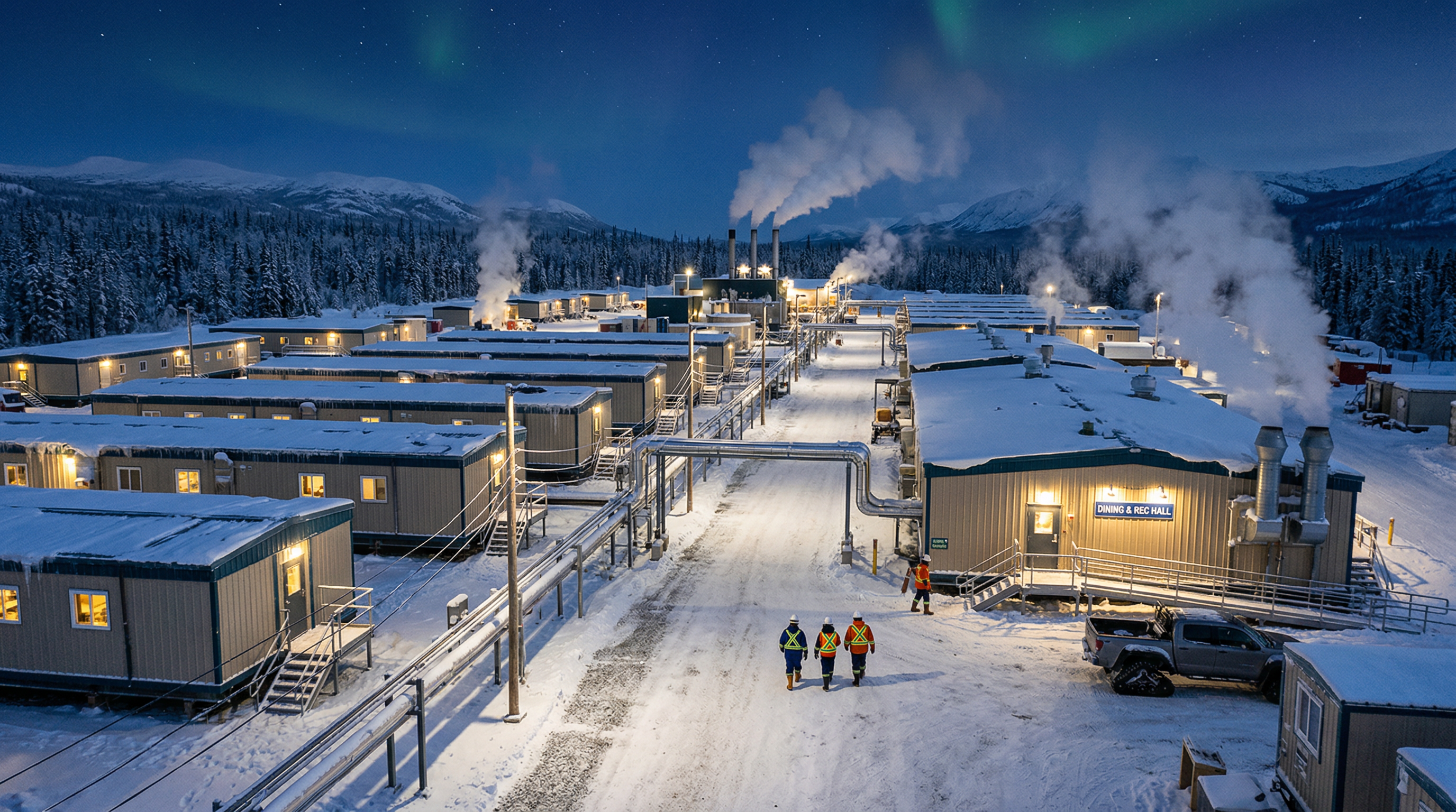 Workforce housing camp in cold winter conditions